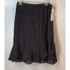 Nygard Collection 100% Silk Black Light Pink Polka Dot Midi Skirt Women Size 10P